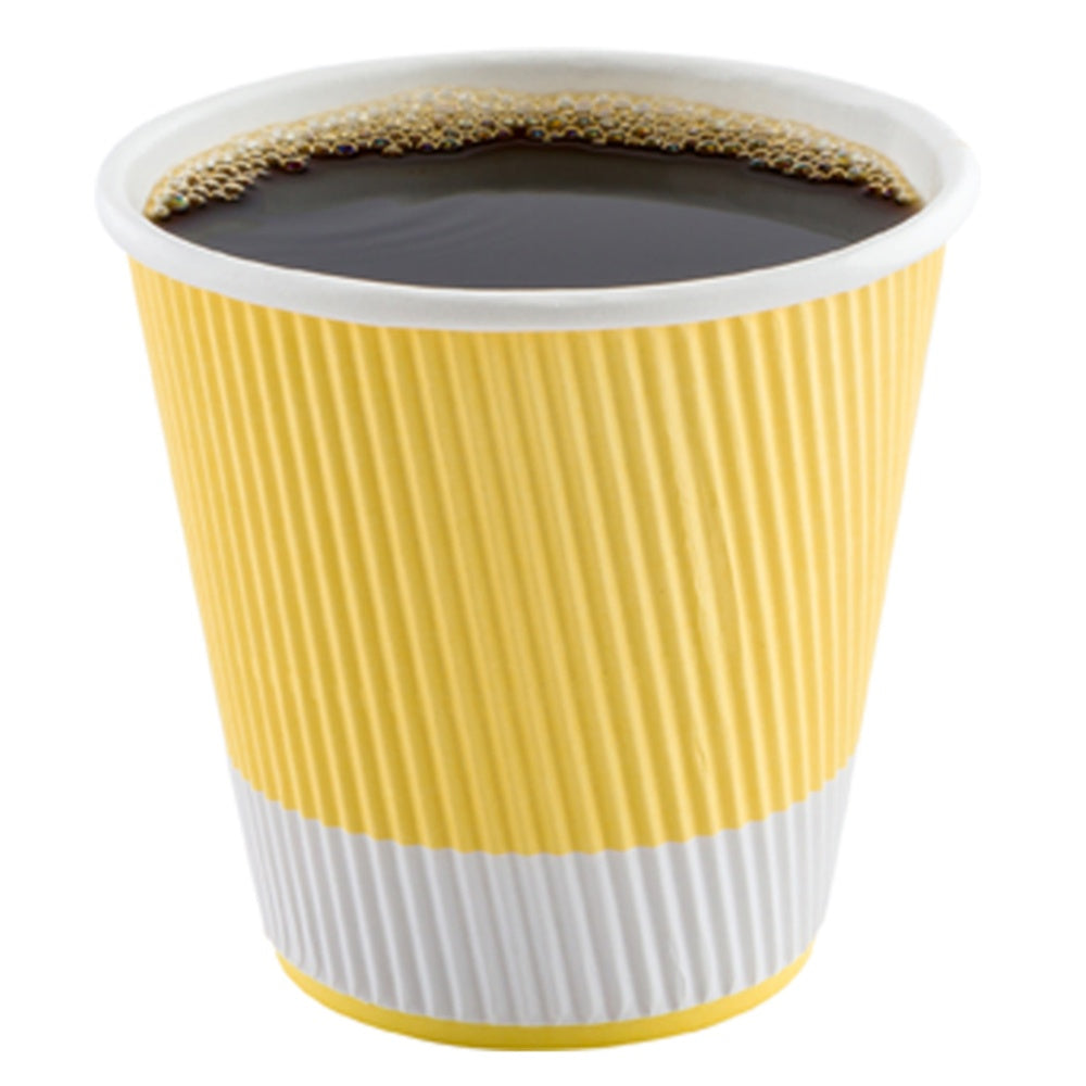 8 oz Light Yellow Paper Coffee Cup - Ripple Wall - 3 1/2" x 3 1/2" x 3 1/4" - 500 count box