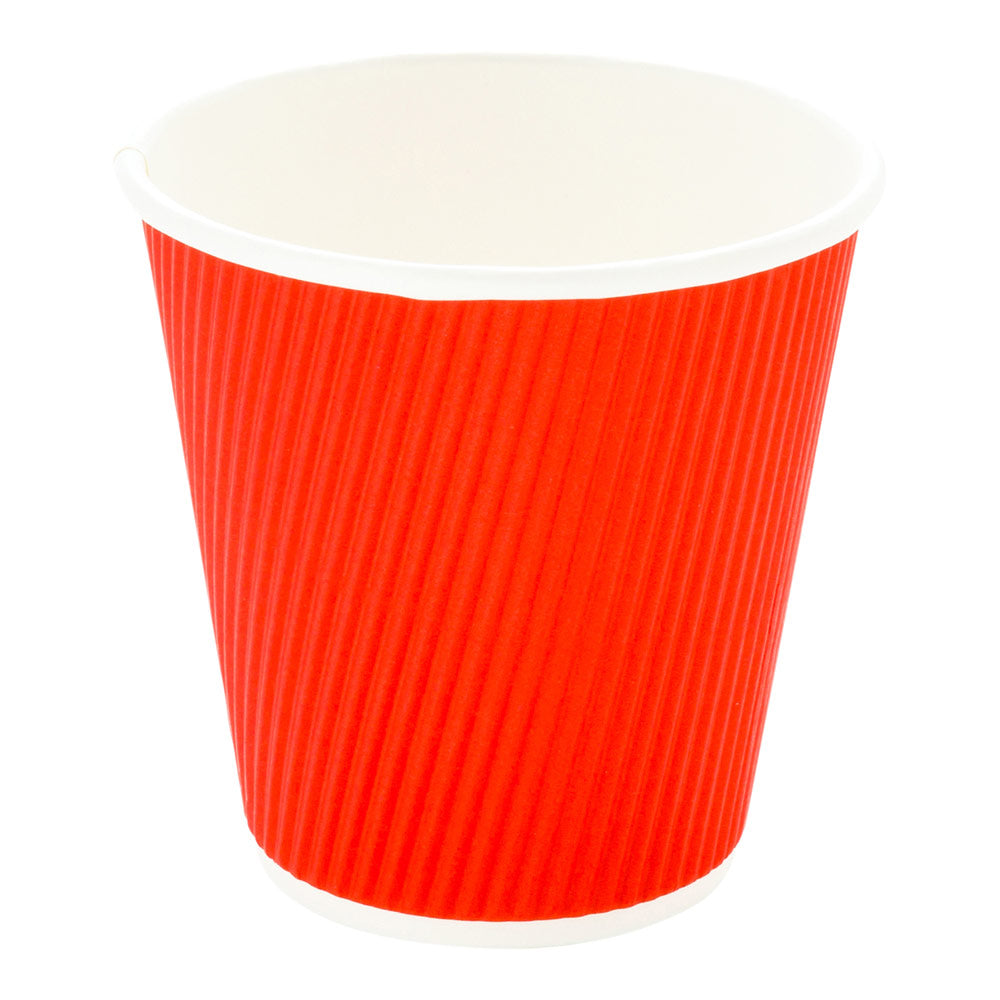 8 oz Red Paper Coffee Cup - Ripple Wall - 3 1/2" x 3 1/2" x 3 1/4" - 500 count box