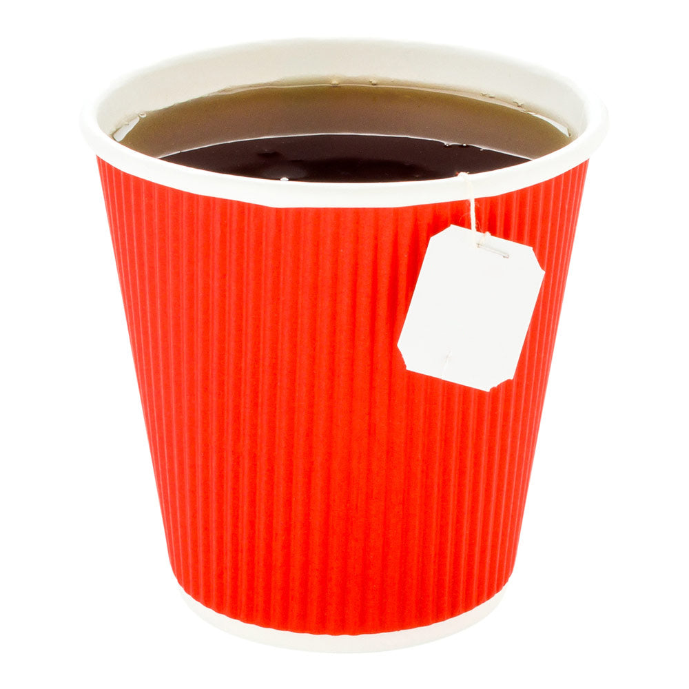 8 oz Red Paper Coffee Cup - Ripple Wall - 3 1/2" x 3 1/2" x 3 1/4" - 500 count box