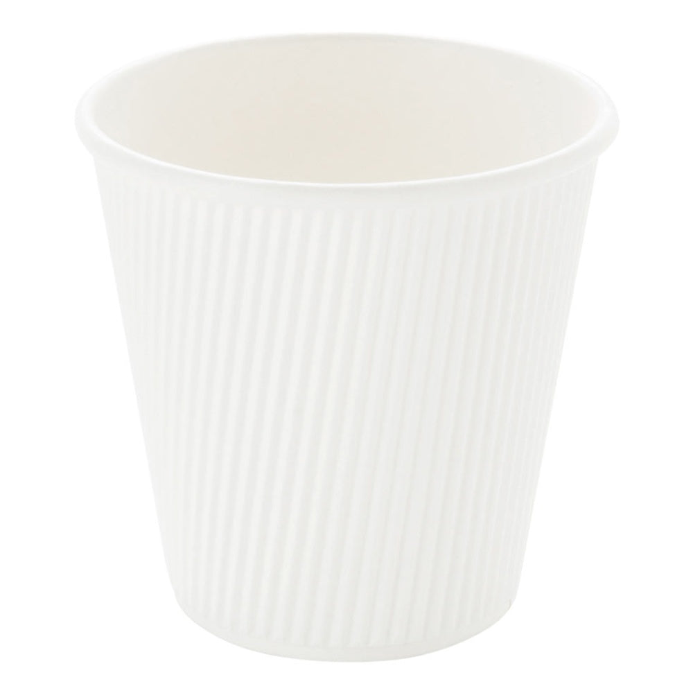 8 oz White Paper Coffee Cup - Ripple Wall - 3 1/2" x 3 1/2" x 3 1/4" - 500 count box