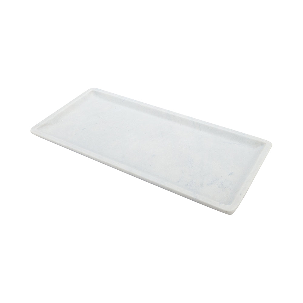 Stone Tek Rectangle White Marble Large Serving Plate - Italian - 13 3/4" x 6 1/2" x 3/4" - 1 count box