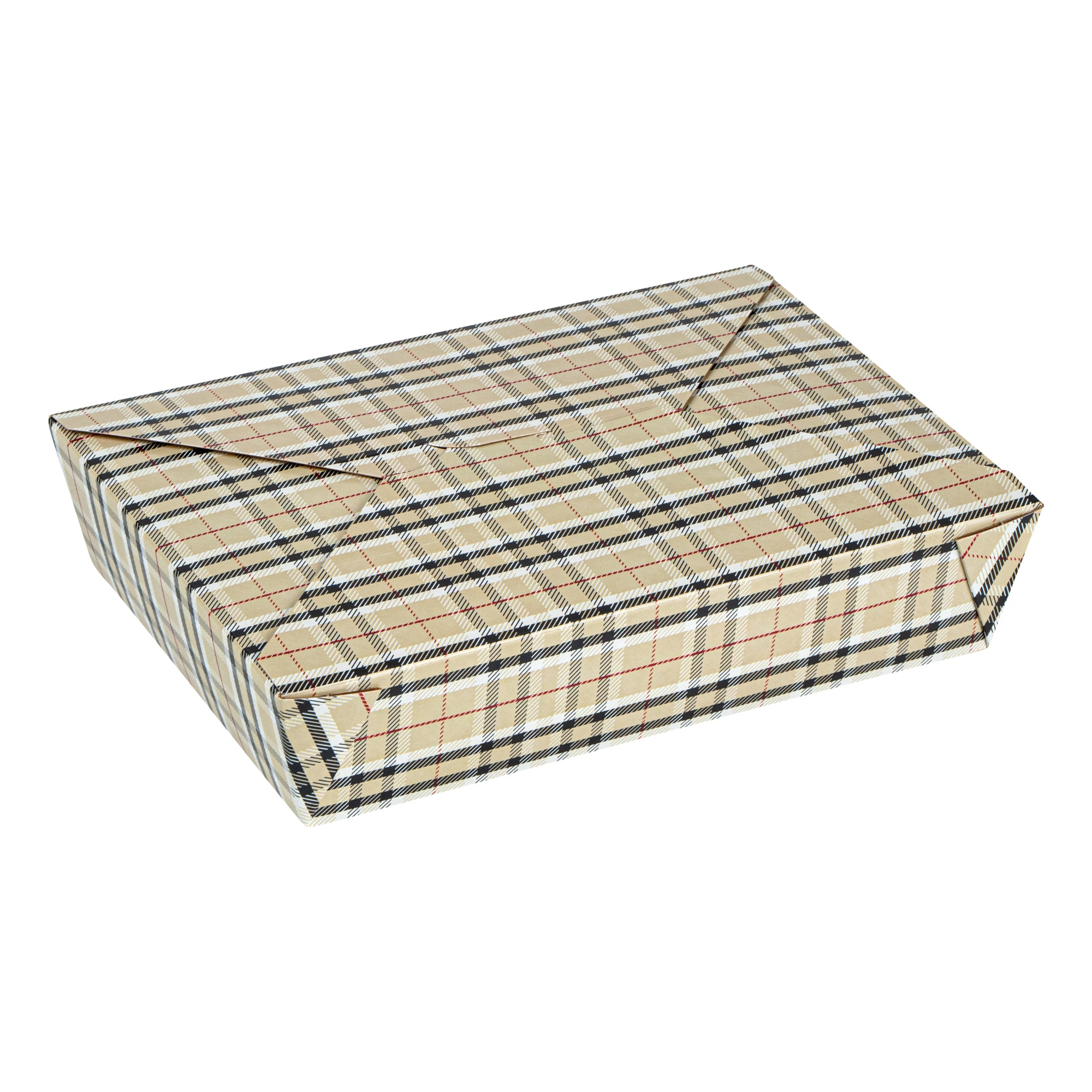 Bio Tek 49 oz Rectangle Plaid Paper #2 Bio Box Take Out Container - 8 1/2" x 6 1/4" x 2" - 200 count box