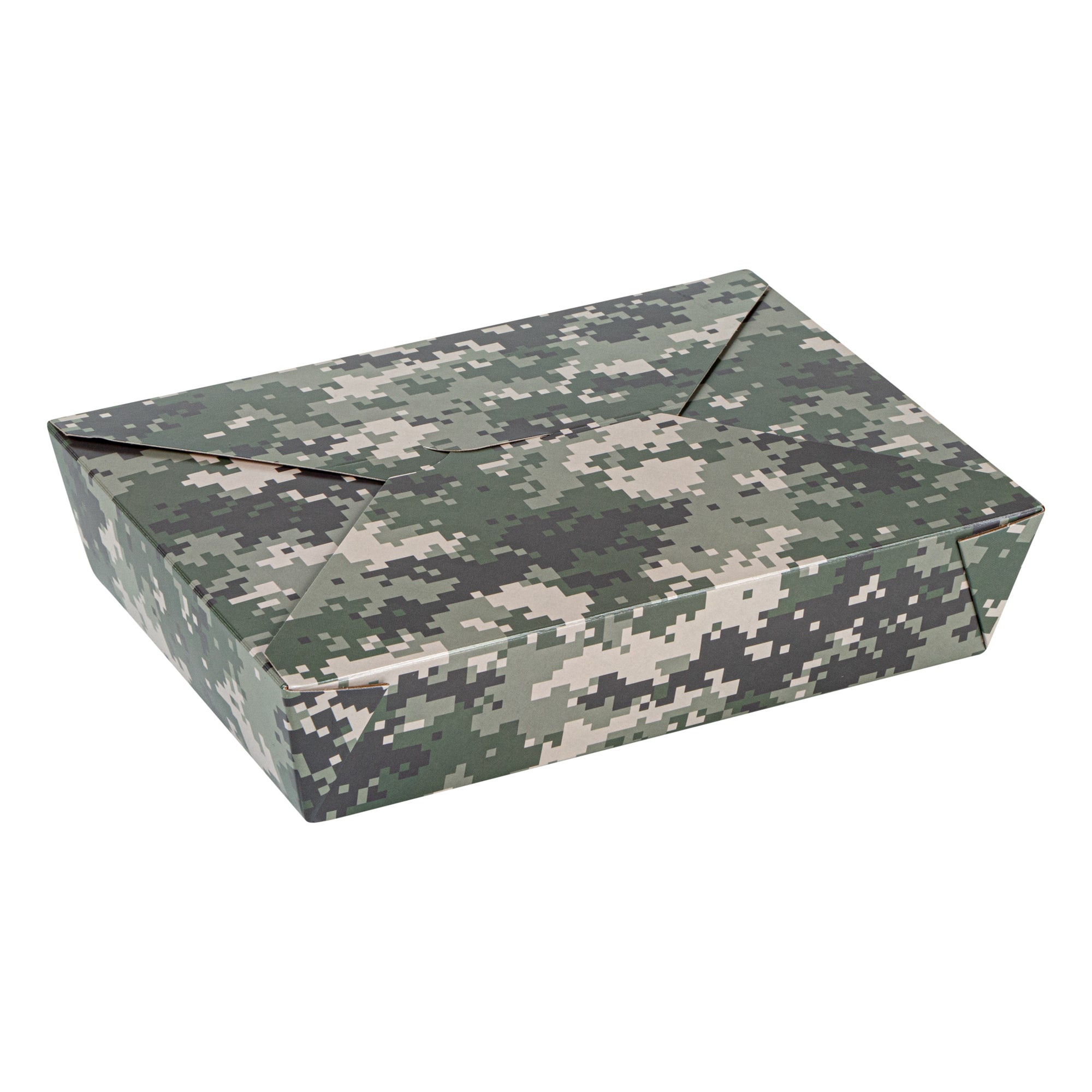 Bio Tek 49 oz Rectangle Camouflage Paper #2 Bio Box Take Out Container - 8 1/2" x 6 1/4" x 2" - 200 count box