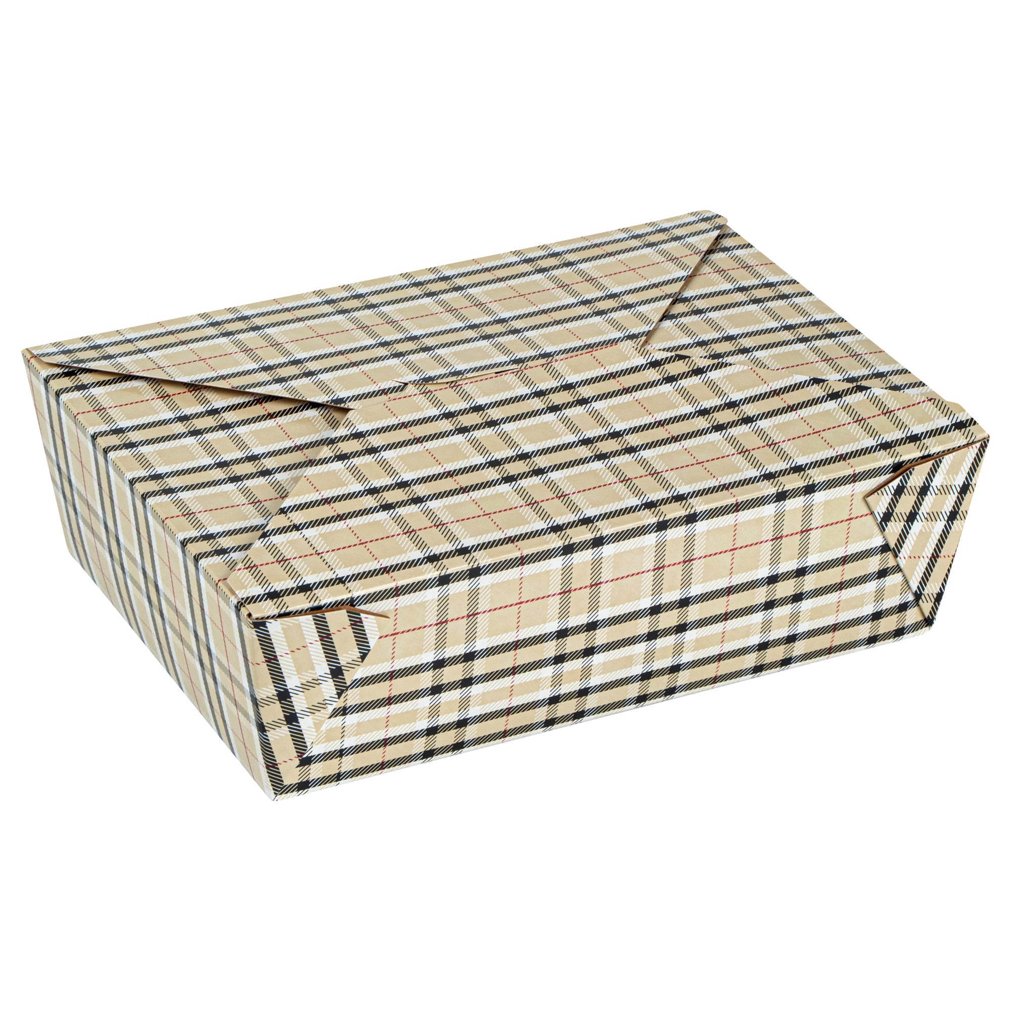 Bio Tek 71 oz Rectangle Plaid Paper #3 Bio Box Take Out Container - 8 1/2" x 6 1/4" x 2 1/2" - 200 count box