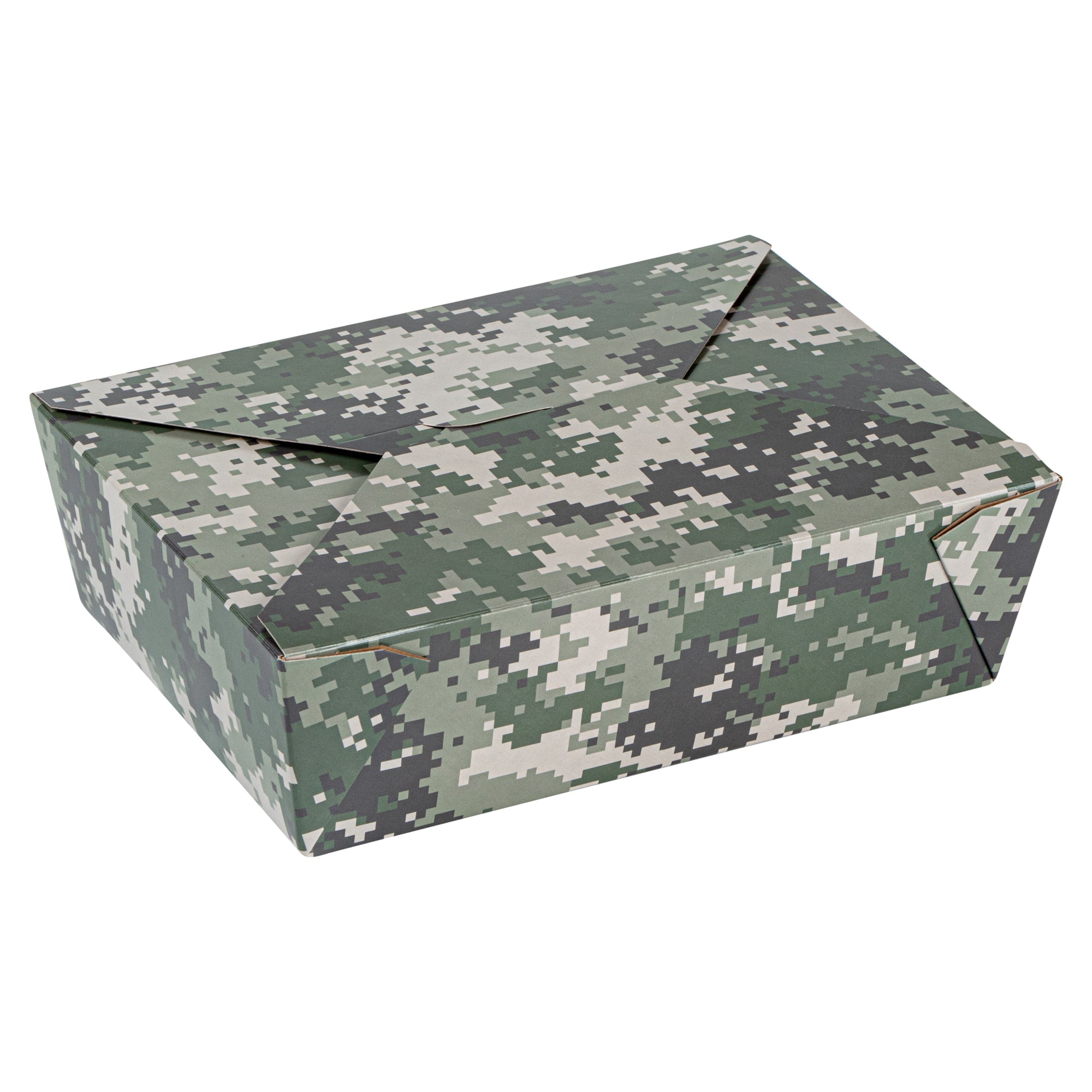 Bio Tek 71 oz Rectangle Camouflage Paper #3 Bio Box Take Out Container - 8 1/2" x 6 1/4" x 2 1/2" - 200 count box