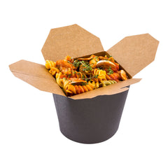 Bio Tek 26 oz Round Black Paper Noodle Take Out Container - 4