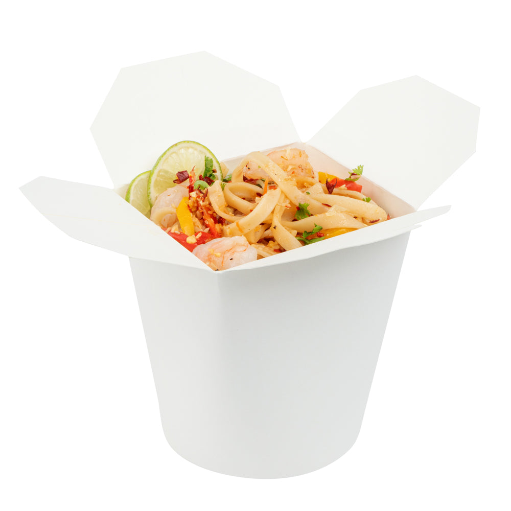 Bio Tek 32 oz Round White Paper Noodle Take Out Container - 4" x 3 1/2" x 4 1/2" - 200 count box