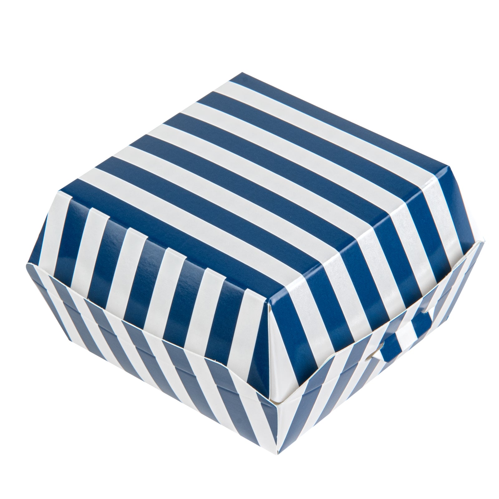 Blue and White Stripe Paper Mini Burger Box - 2 3/4" x 2 3/4" x 2" - 100 count box