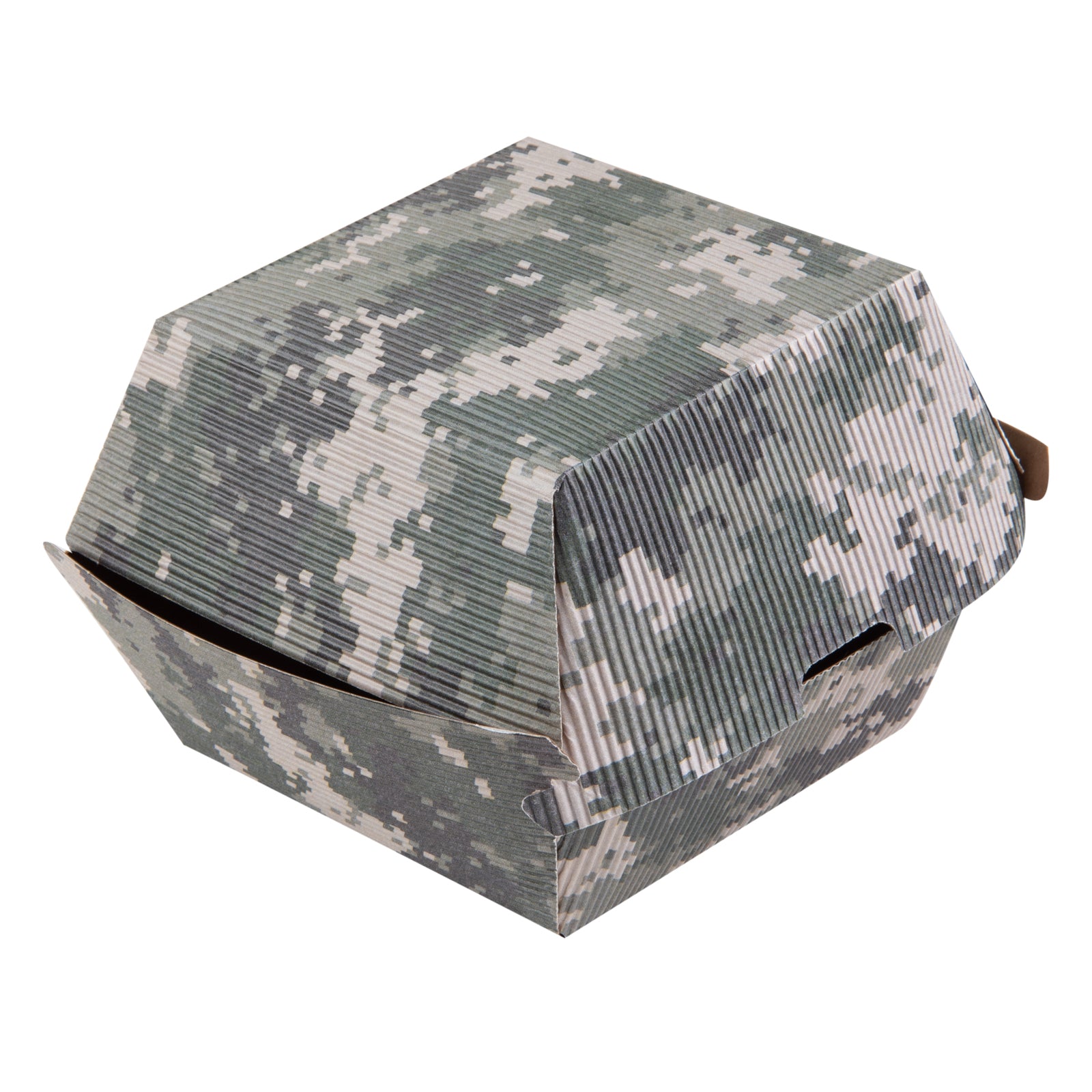 Camouflage Paper Burger Box - Ripple Wall - 4" x 4" x 3 3/4" - 100 count box