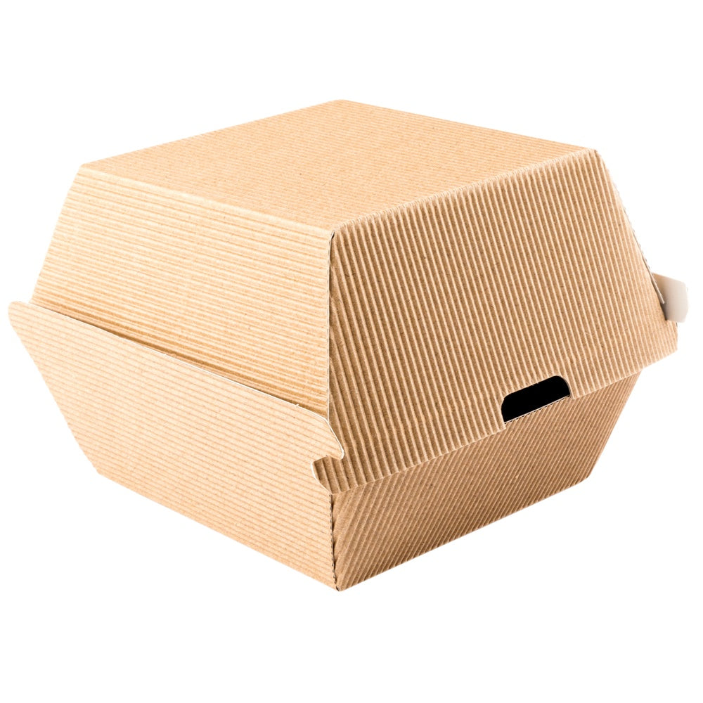 Kraft Paper Burger Box - Ripple Wall - 4" x 4" x 3 3/4" - 100 count box