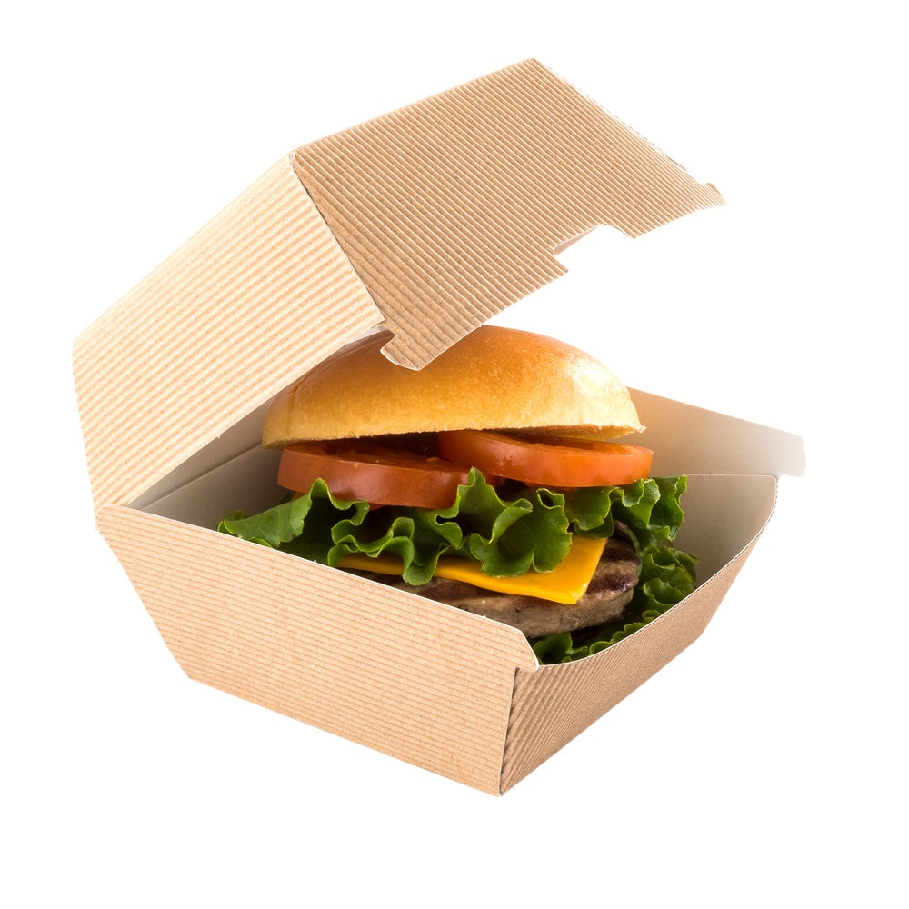 Kraft Paper Burger Box - Ripple Wall - 4" x 4" x 3 3/4" - 100 count box