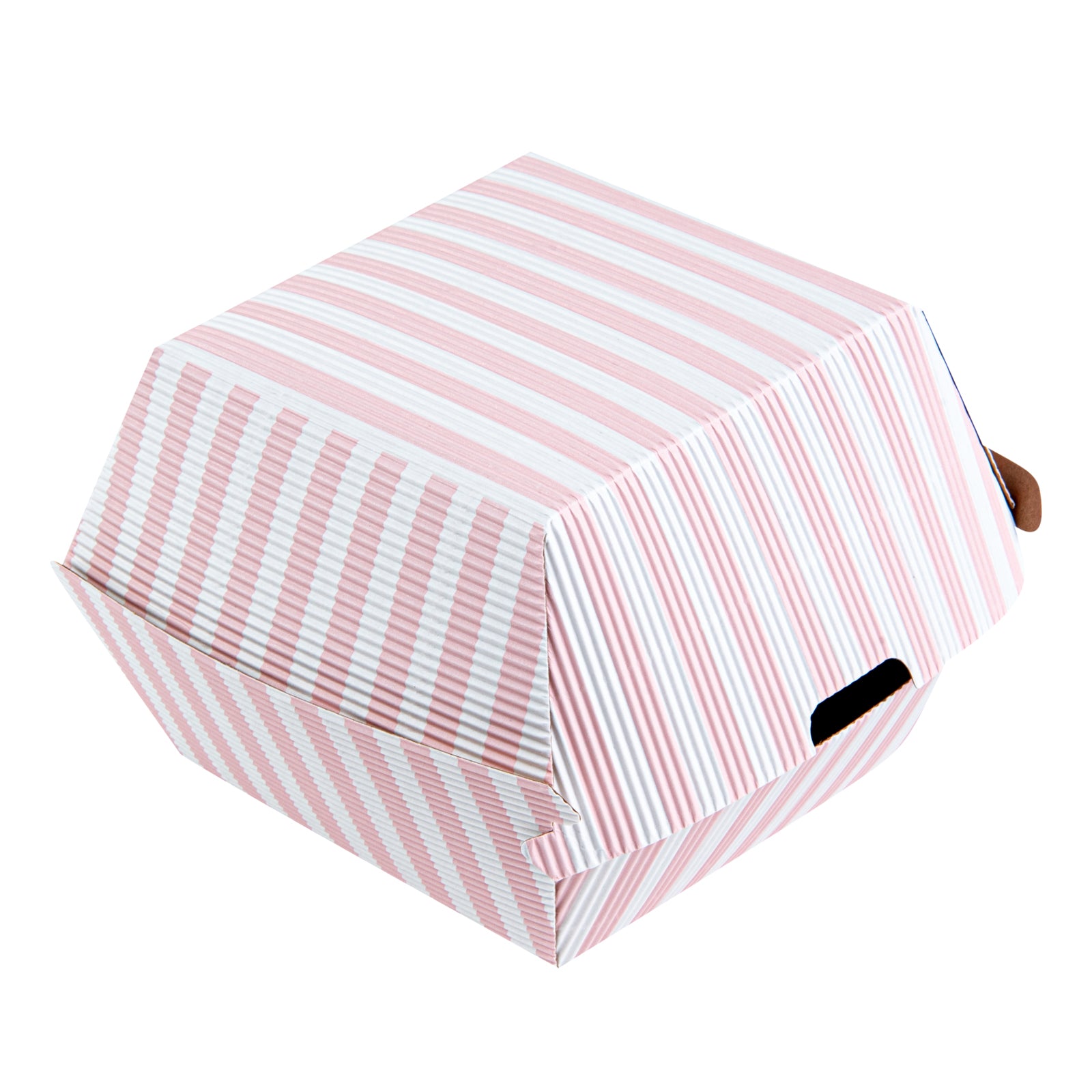 Pink and White Stripe Paper Burger Box - Ripple Wall - 4" x 4" x 3 3/4" - 100 count box