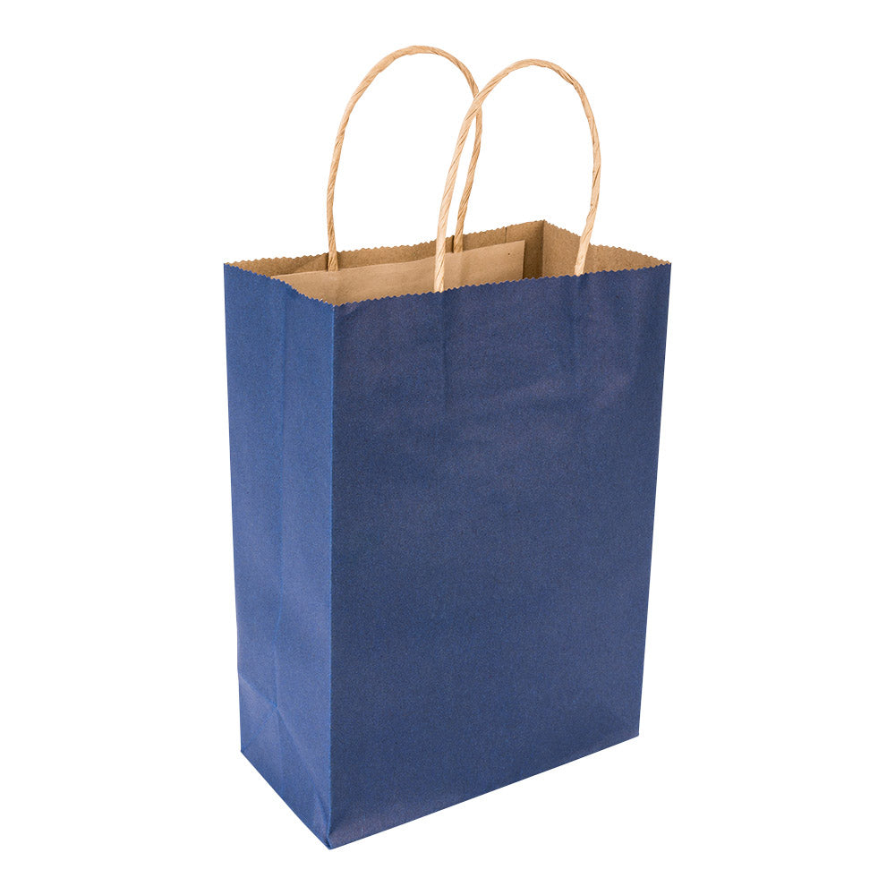 Saving Nature Dark Blue Paper Small Retail Bag - with Handles - 6" x 3 1/4" x 8 1/4" - 100 count box