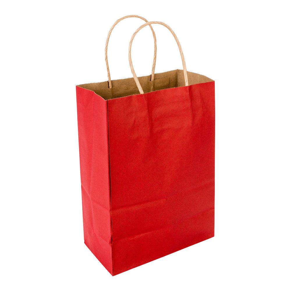 Saving Nature Red Paper Small Retail Bag - with Handles - 6" x 3 1/4" x 8 1/4" - 100 count box