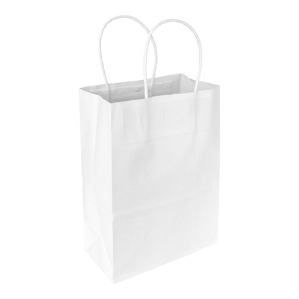 Saving Nature White Paper Small Retail Bag - with Handles - 6" x 3 1/4" x 8 1/4" - 100 count box