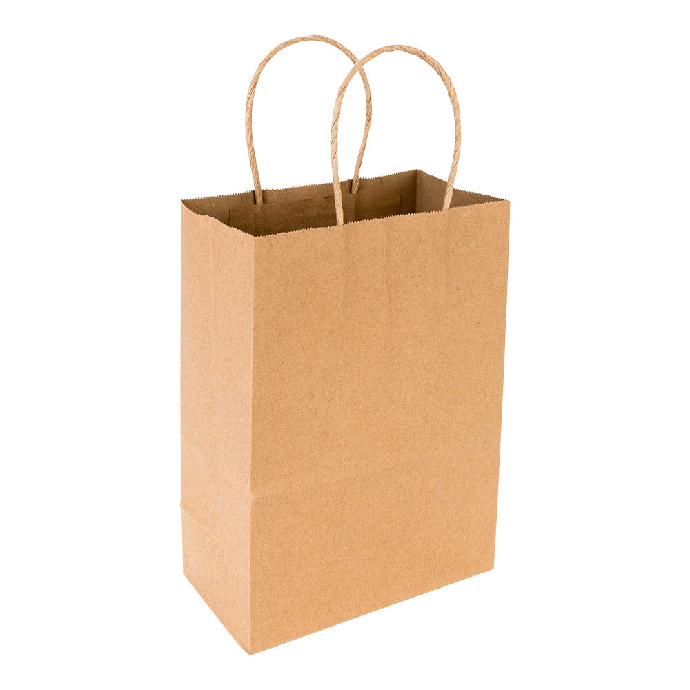 Saving Nature Kraft Paper Medium Retail Bag - with Handles - 10" x 6 3/4" x 12" - 100 count box