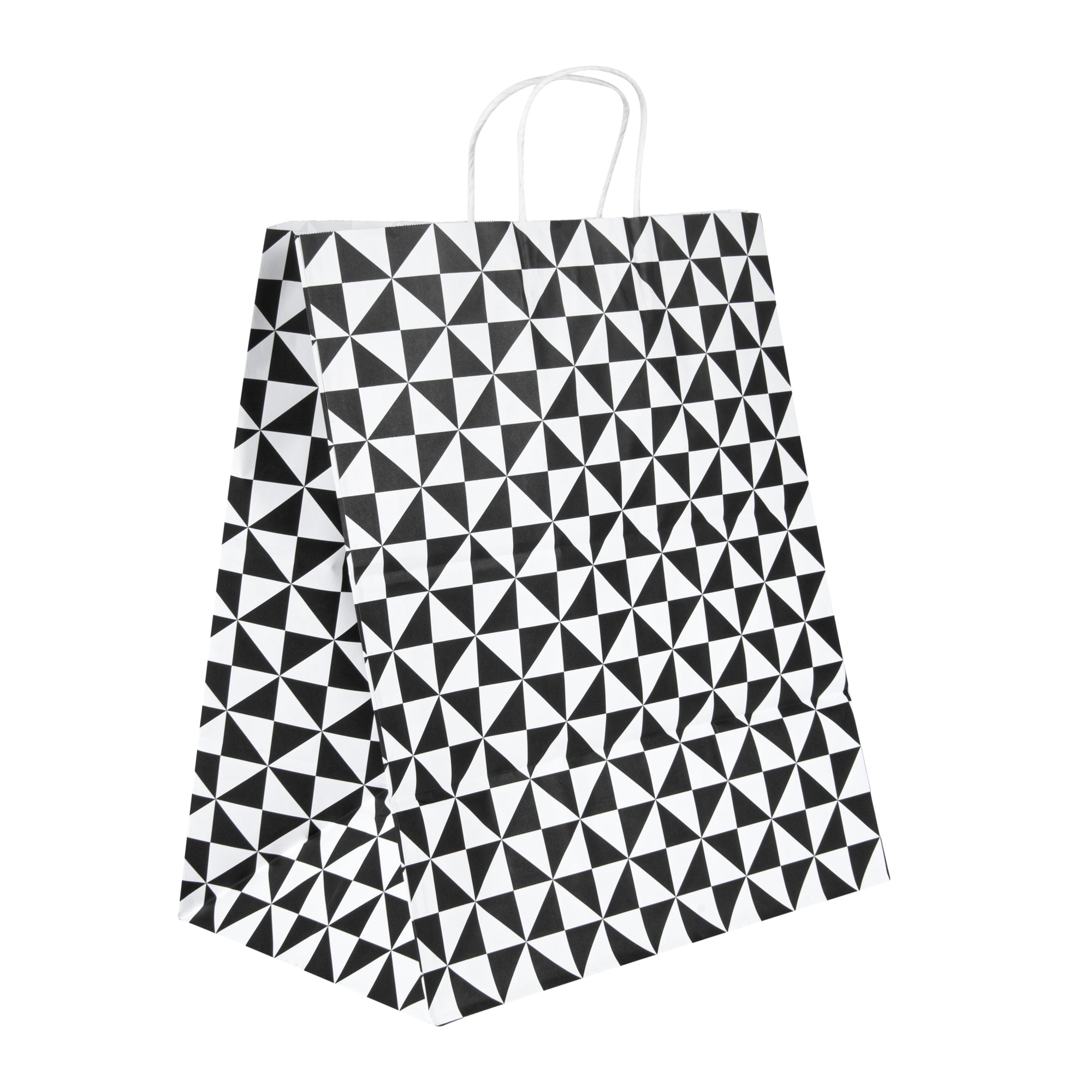 Vogue White Paper Large Shopping Bag - Black Geo Print, with Handles - 16" x 9 3/4" x 17 1/4" - 100 count box