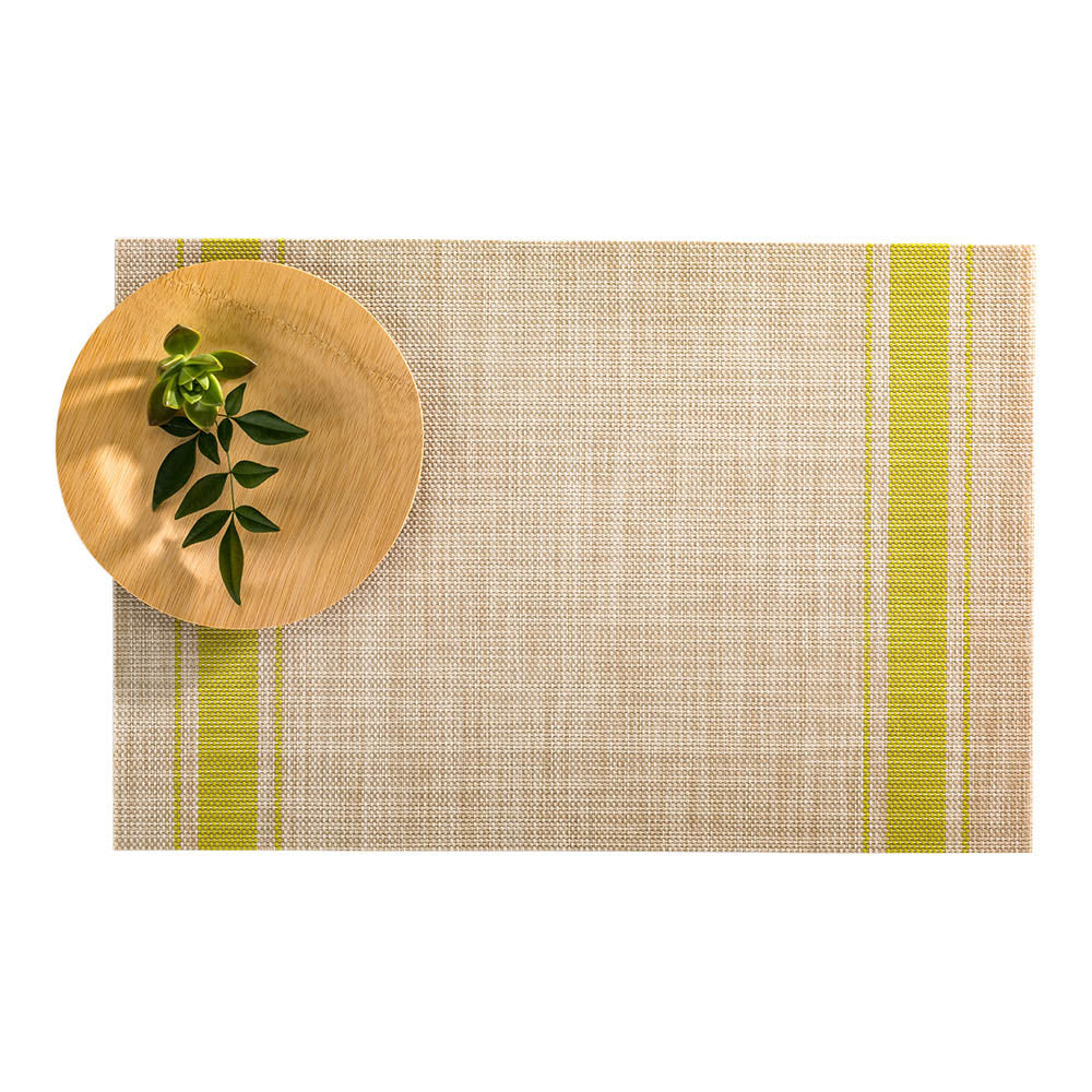 French Countryside Khaki Vinyl Woven Placemat - with Pear Stripe - 16" x 12" - 6 count box