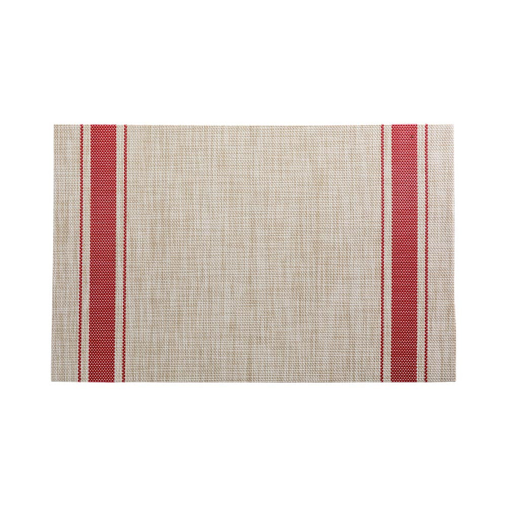 French Countryside Khaki Vinyl Woven Placemat - with Red Stripe - 16" x 12" - 6 count box