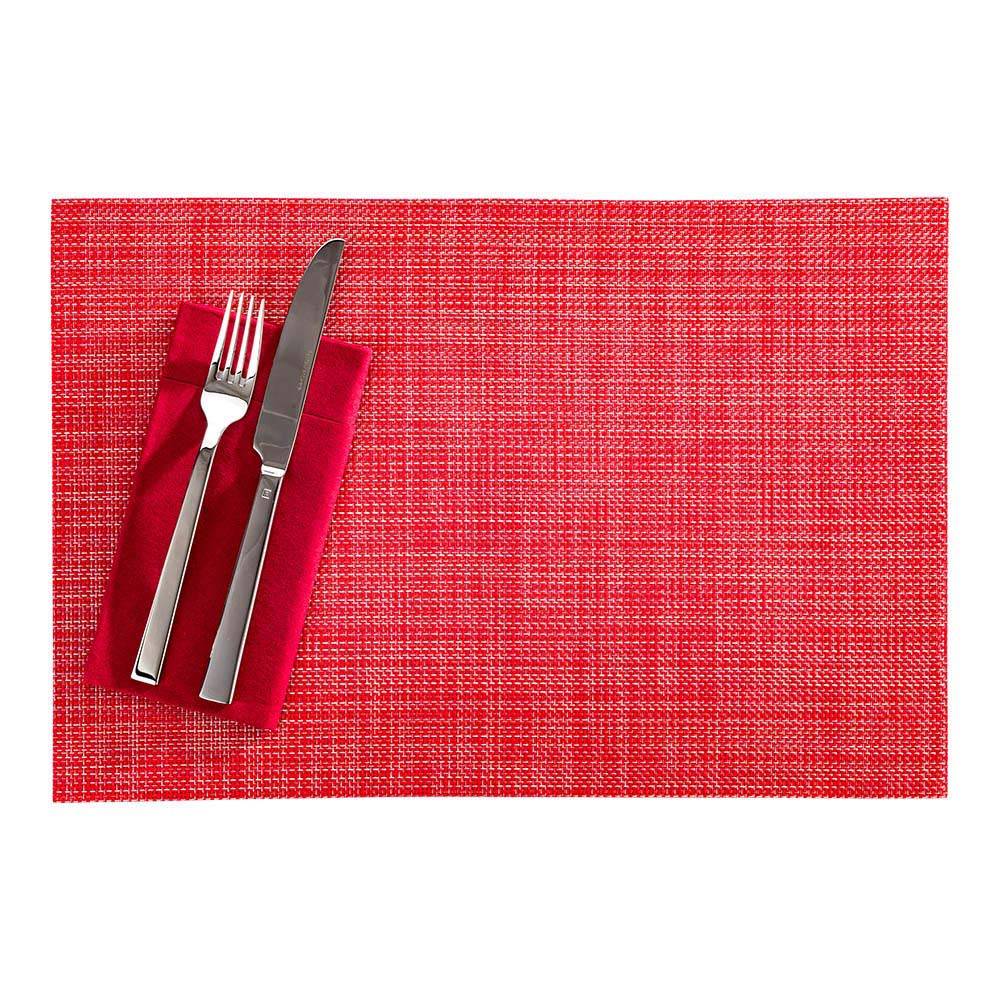 Carmel Mesh Red Vinyl Woven Placemat - with Khaki Threads - 16" x 12" - 6 count box