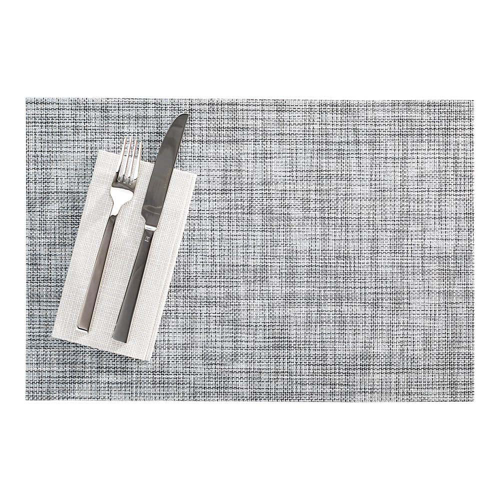 Carmel Mesh White Vinyl Woven Placemat - with Black Threads - 16" x 12" - 6 count box