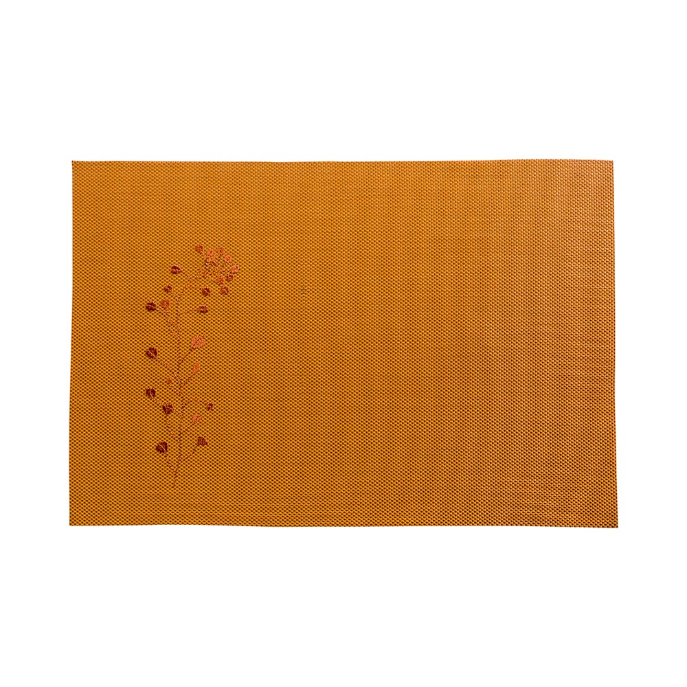 Carmel Mesh Autumn Orange Vinyl Woven Placemat - with Embroidered Blossoms - 16" x 12" - 6 count box