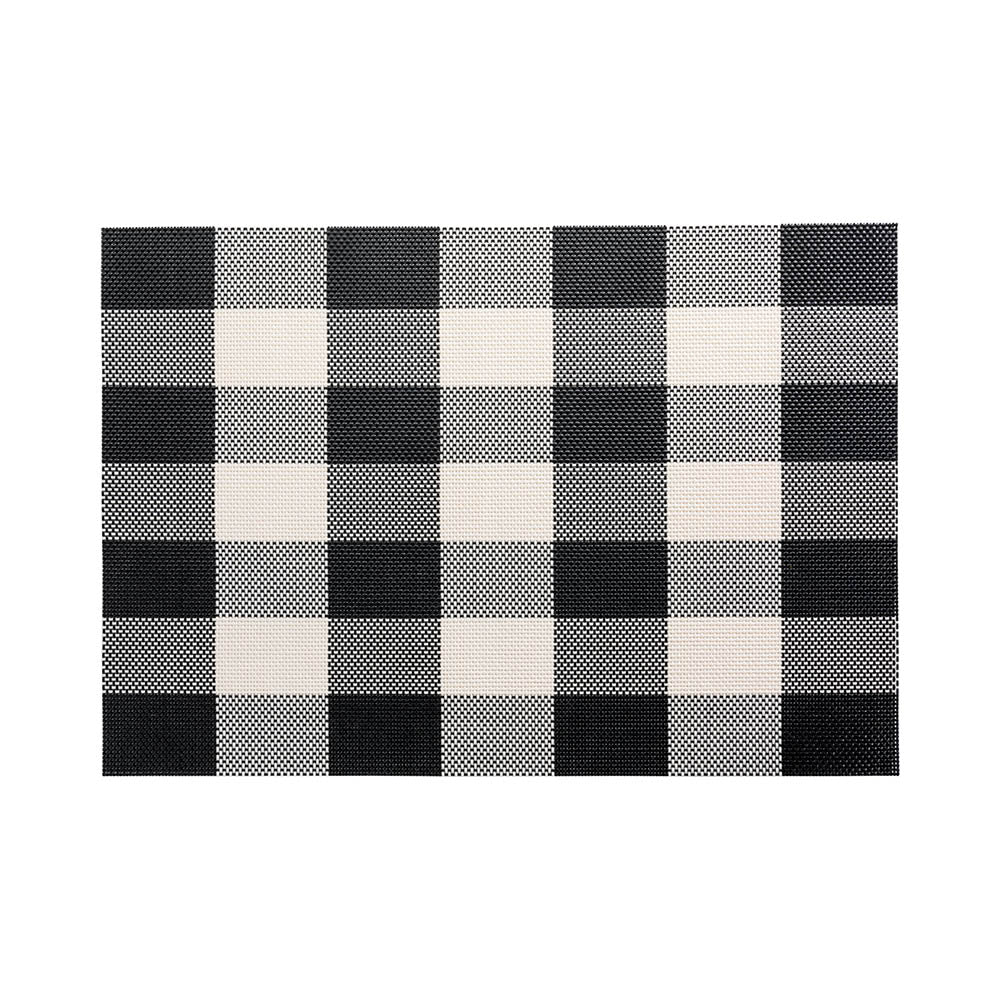 Carmel Mesh Black and White Vinyl Woven Placemat - Large Gingham - 16" x 12" - 6 count box