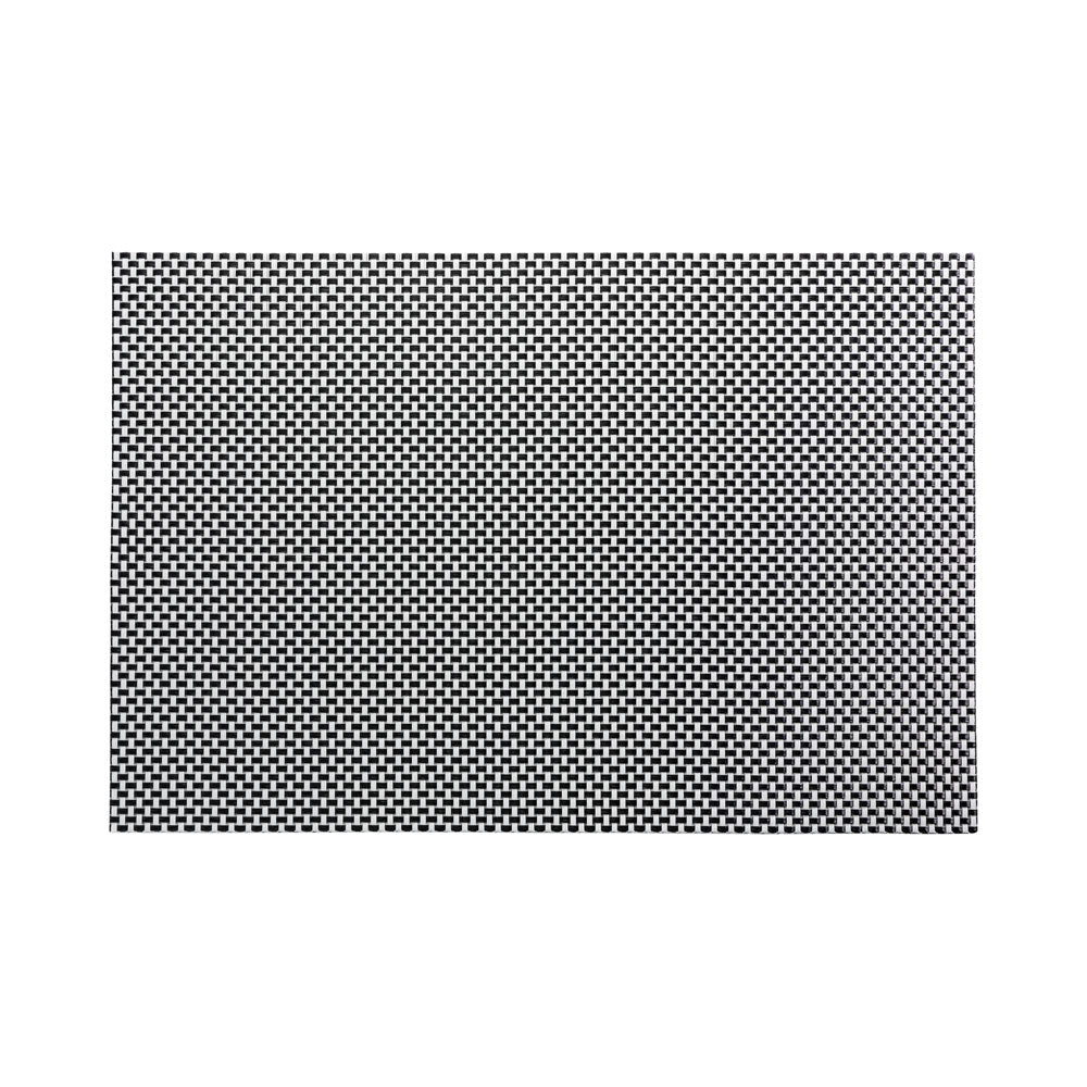 Amalfi Basketweave Black and White Vinyl Woven Placemat - Pincheck - 16" x 12" - 6 count box