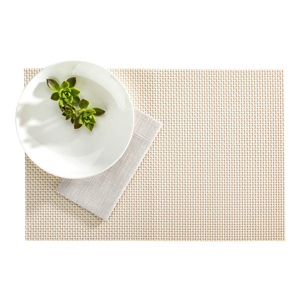 Amalfi Basketweave White Pearl Vinyl Woven Placemat - 16" x 12" - 6 count box