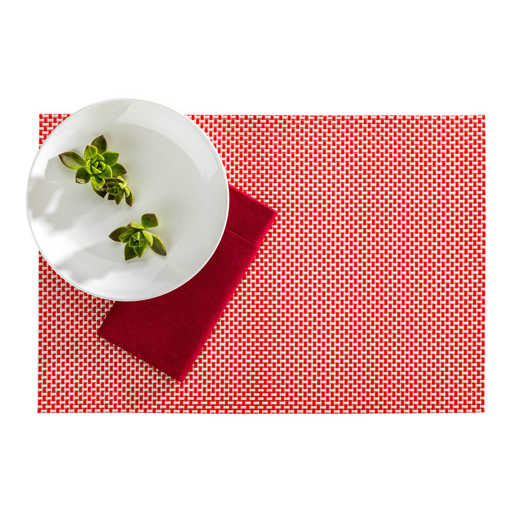 Amalfi Basketweave Imperial Red Vinyl Woven Placemat - 16" x 12" - 6 count box