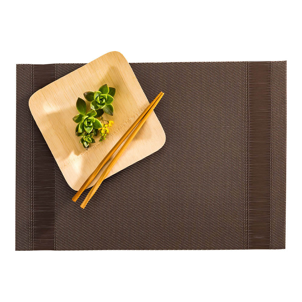 Artisan Stripe Brown Vinyl Woven Placemat - 16" x 12" - 6 count box