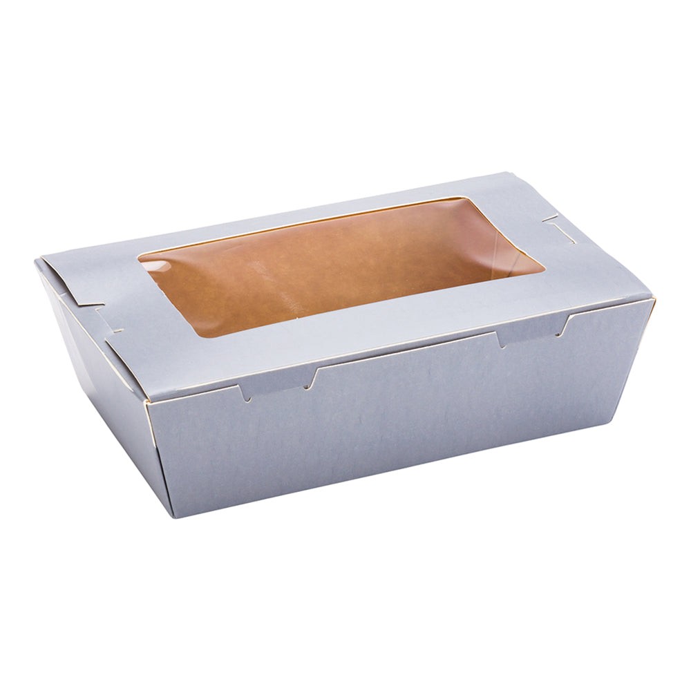 Cafe Vision 21 oz Gray Paper Take Out Container - Hinge Lock - 6 1/4" x 4" x 1 3/4" - 200 count box