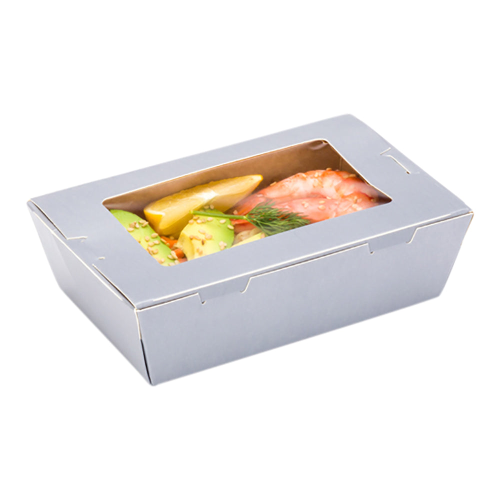 Cafe Vision 21 oz Gray Paper Take Out Container - Hinge Lock - 6 1/4" x 4" x 1 3/4" - 200 count box