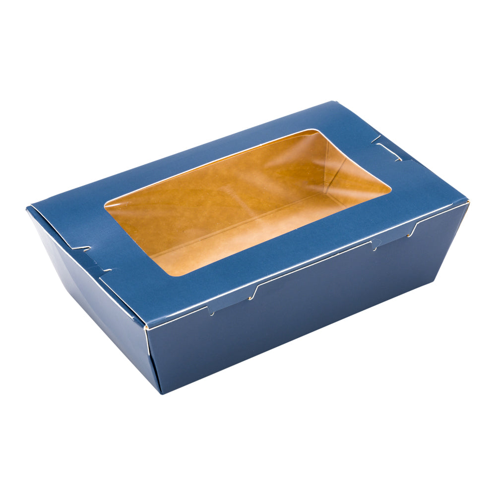 Cafe Vision 21 oz Midnight Blue Paper Small Take Out Container - Hinge Lock - 6 1/4" x 4" x 1 3/4" - 200 count box