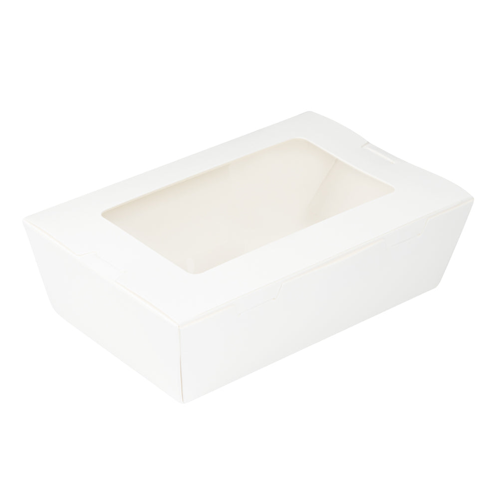 Cafe Vision 21 oz White Paper Small Take Out Container - Hinge Lock - 6 1/4" x 4" x 1 3/4" - 200 count box