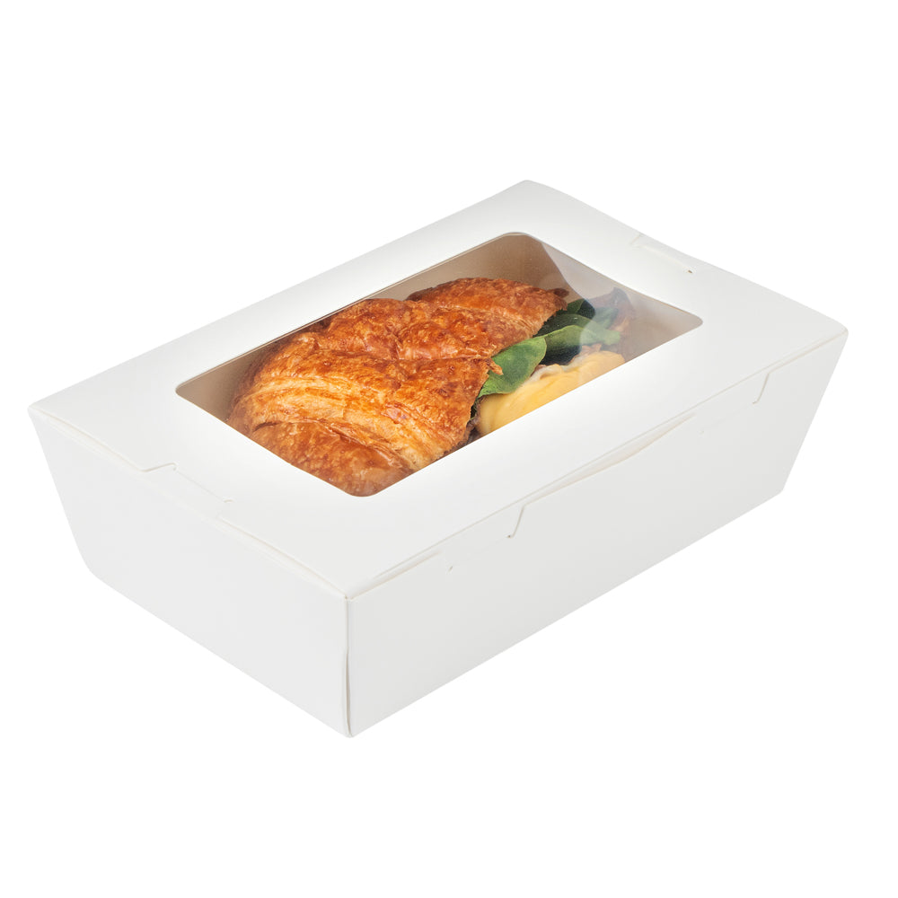 Cafe Vision 21 oz White Paper Small Take Out Container - Hinge Lock - 6 1/4" x 4" x 1 3/4" - 200 count box