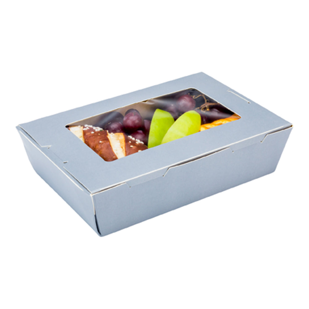 Cafe Vision 42 oz Gray Paper Take Out Container - Hinge Lock - 8" x 5 1/2" x 2" - 200 count box