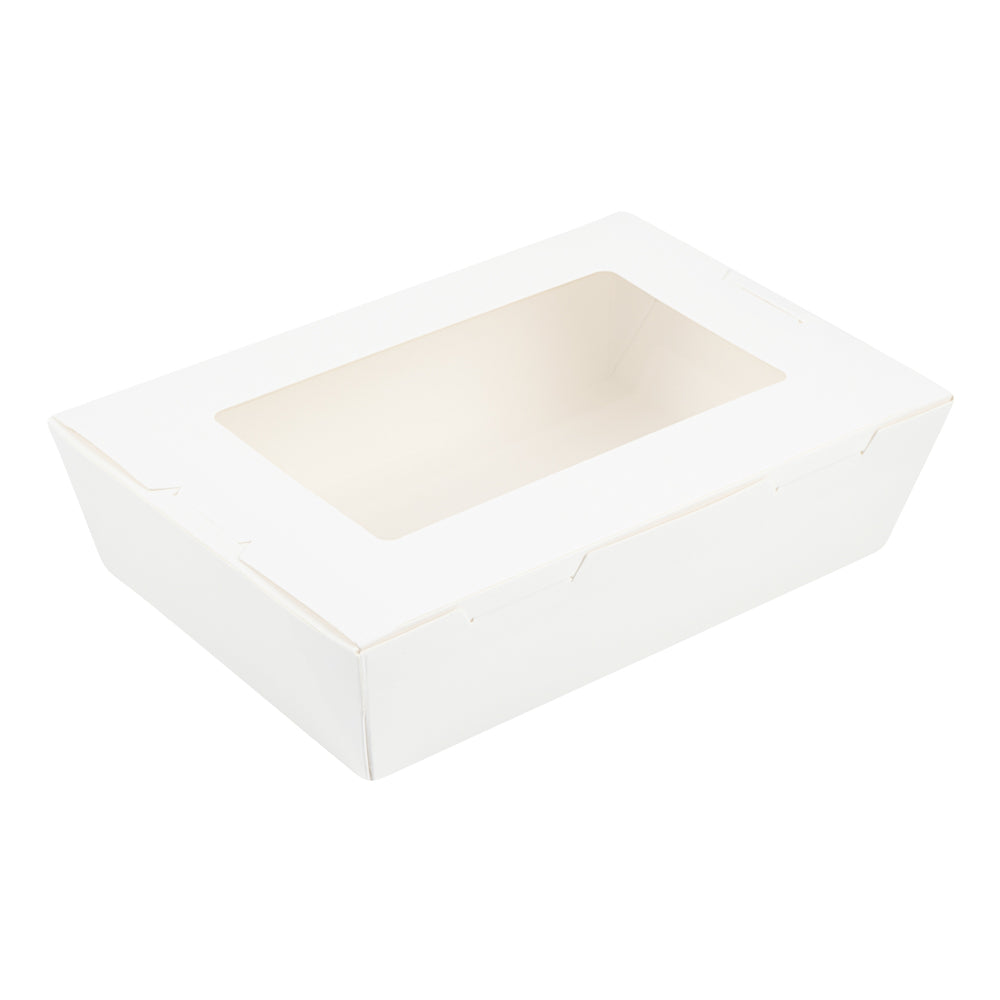 Cafe Vision 42 oz White Paper Medium Take Out Container - Hinge Lock - 8" x 5 1/2" x 2" - 200 count box