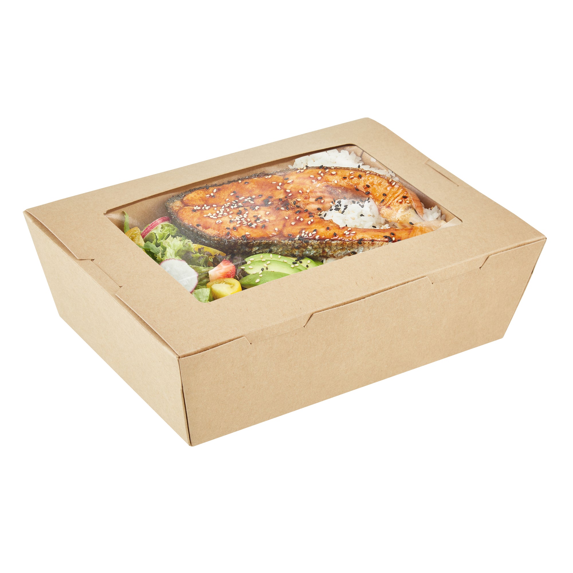 Cafe Vision 71 oz Kraft Paper Large Take Out Container - Hinge Lock - 8 3/4'' x 6 1/2'' x 2 1/2'' - 200 count box