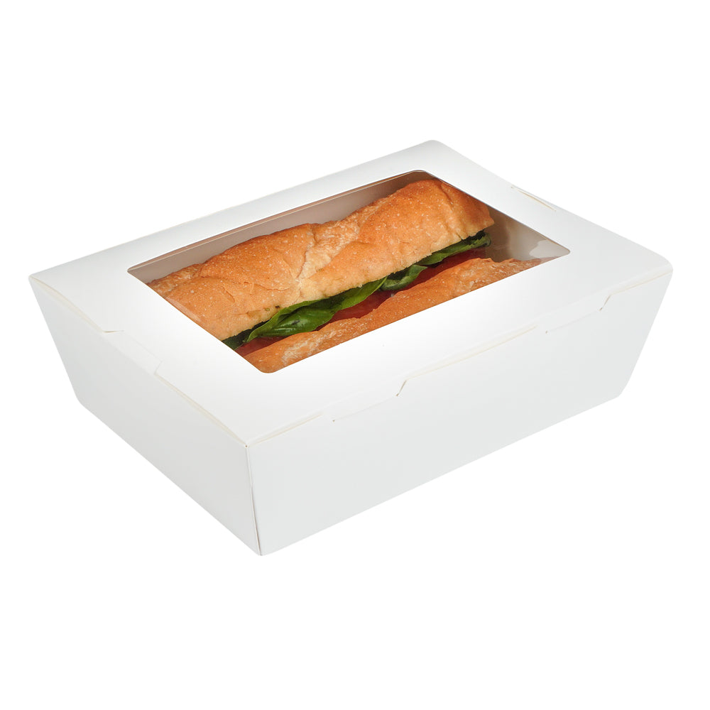 Cafe Vision 71 oz White Paper Large Take Out Container - Hinge Lock - 8 3/4" x 6 1/2" x 2 1/2" - 200 count box