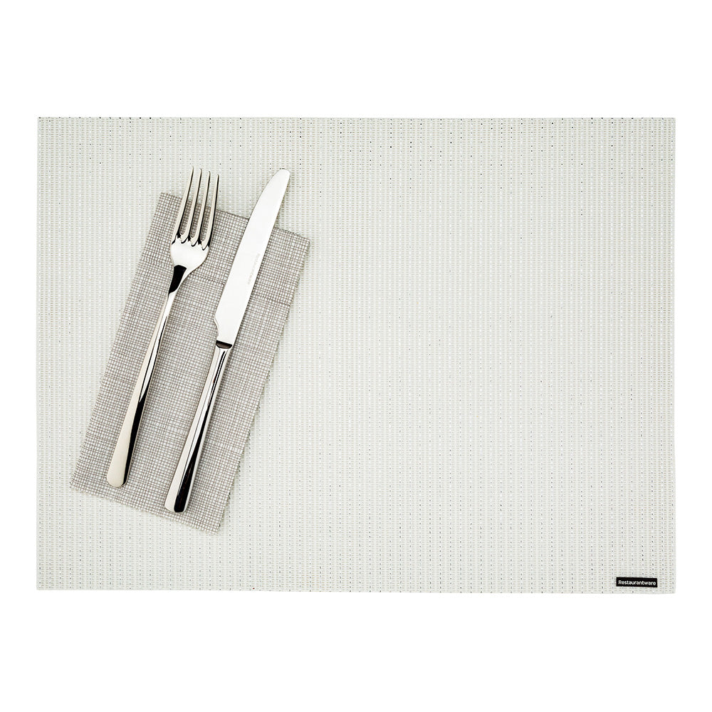 Silver Pinstripe White Vinyl Woven Placemat - with Silver Threads - 16" x 12" - 6 count box