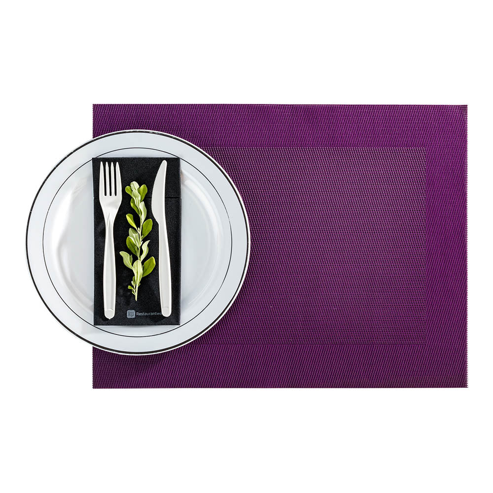 Geneva Frame Violet Vinyl Woven Placemat - 16" x 12" - 6 count box