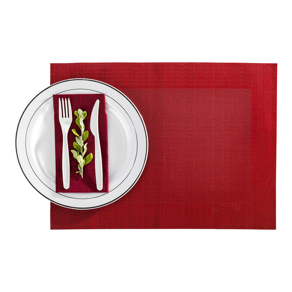 Geneva Frame Garnet Red Vinyl Woven Placemat - 16" x 12" - 6 count box