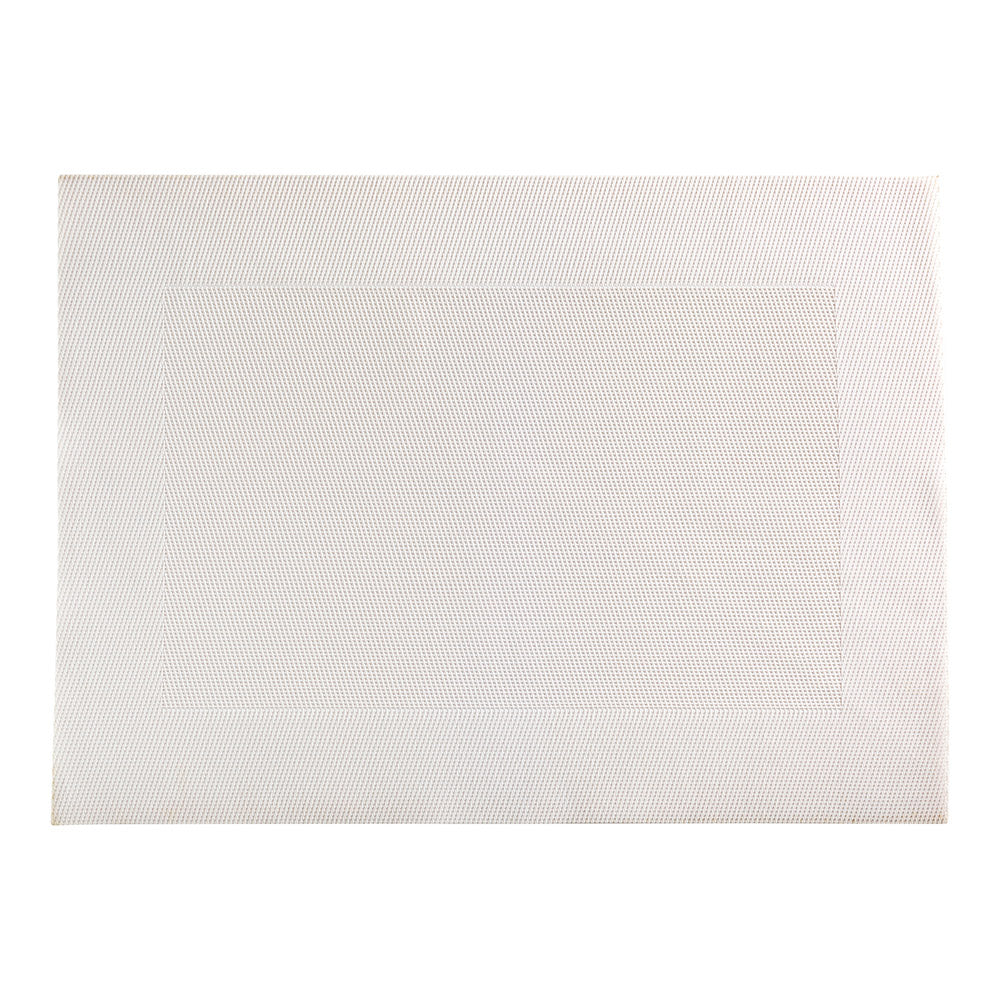 Geneva Frame Bright White Vinyl Woven Placemat - 16" x 12" - 6 count box