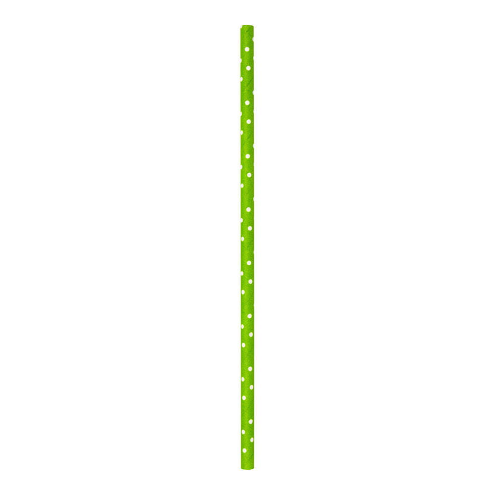 Lime Green Paper Straw - Polka Dots, Biodegradable, 6mm - 7 3/4" - 100 count box