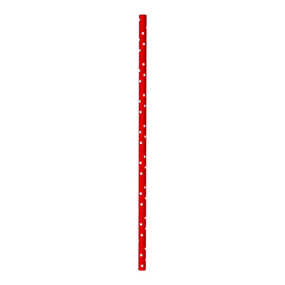 Red Paper Straw - Polka Dots, Biodegradable, 6mm - 7 3/4" - 100 count box