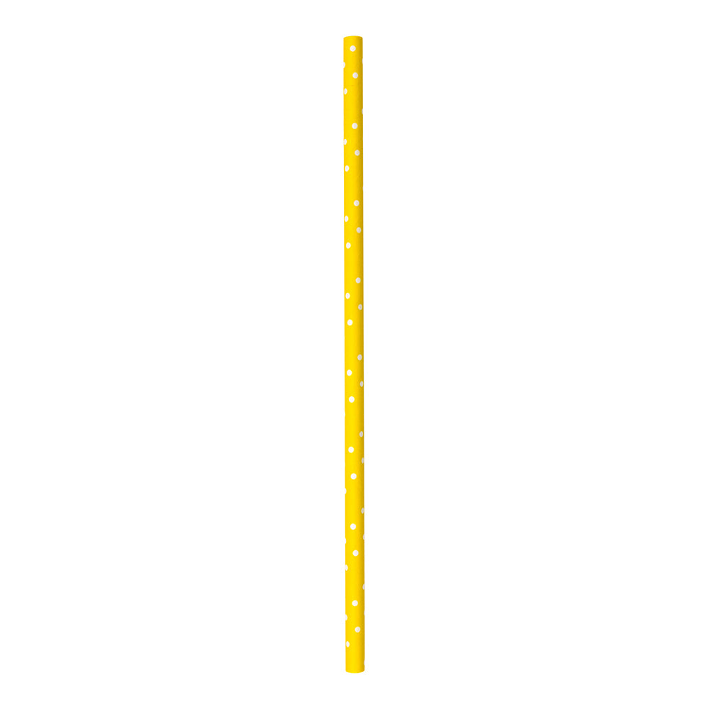 Yellow Paper Straw - Polka Dots, Biodegradable, 6mm - 7 3/4" - 100 count box