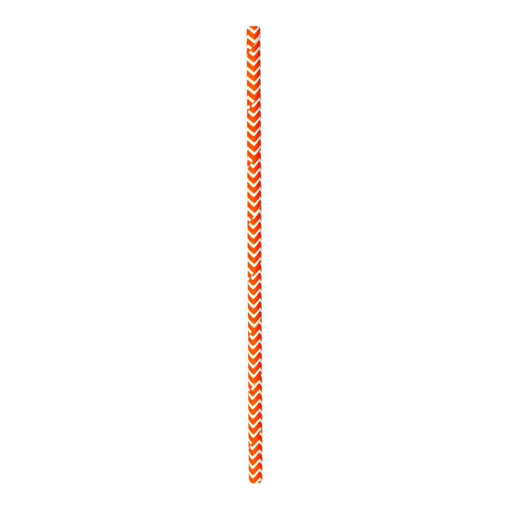 Orange Paper Straw - Zig Zags, Biodegradable, 6mm - 7 3/4" - 100 count box