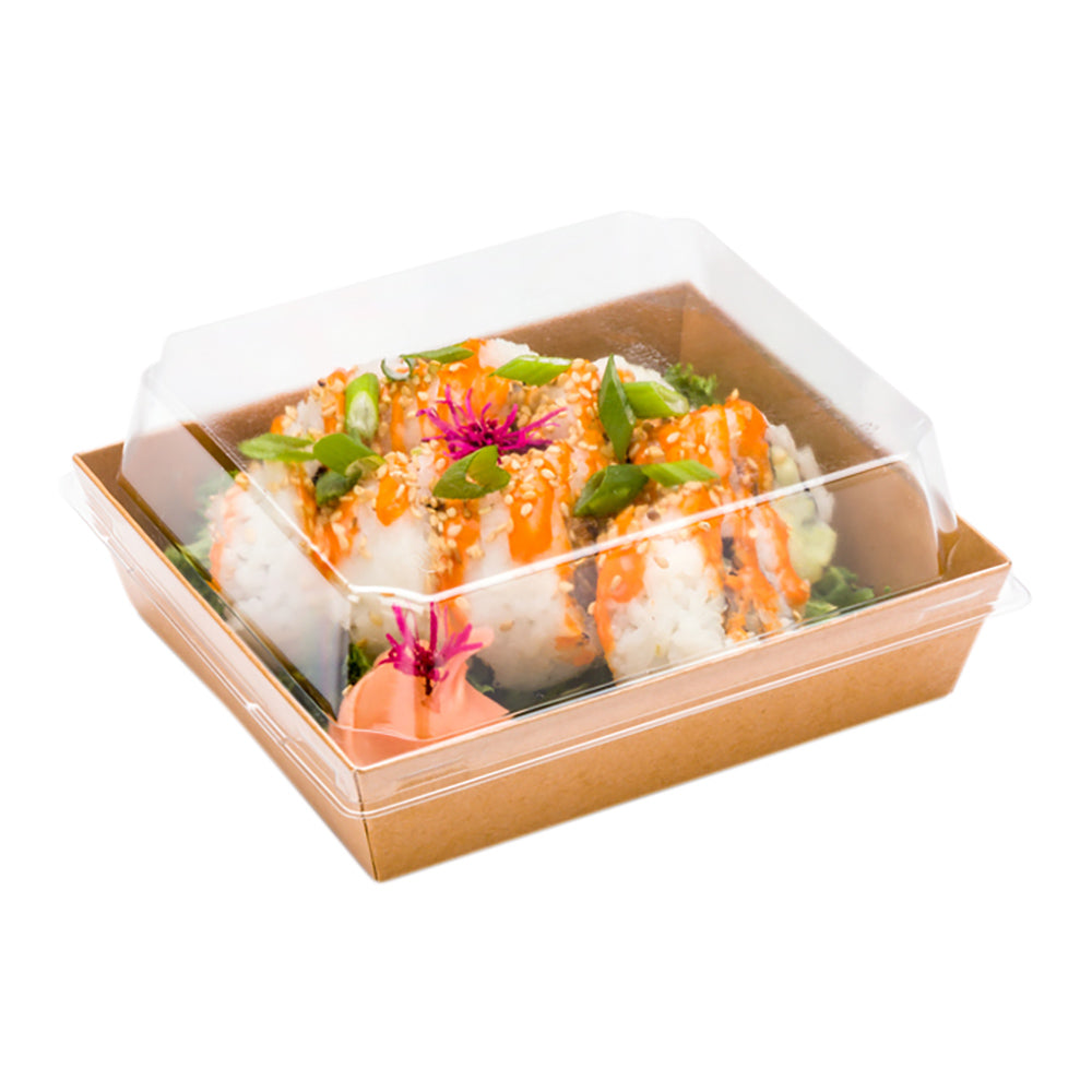 Matsuri Vision Clear Plastic Lid - Fits Large Sushi Container - 5 1/2" x 5" x 1 1/2" - 100 count box