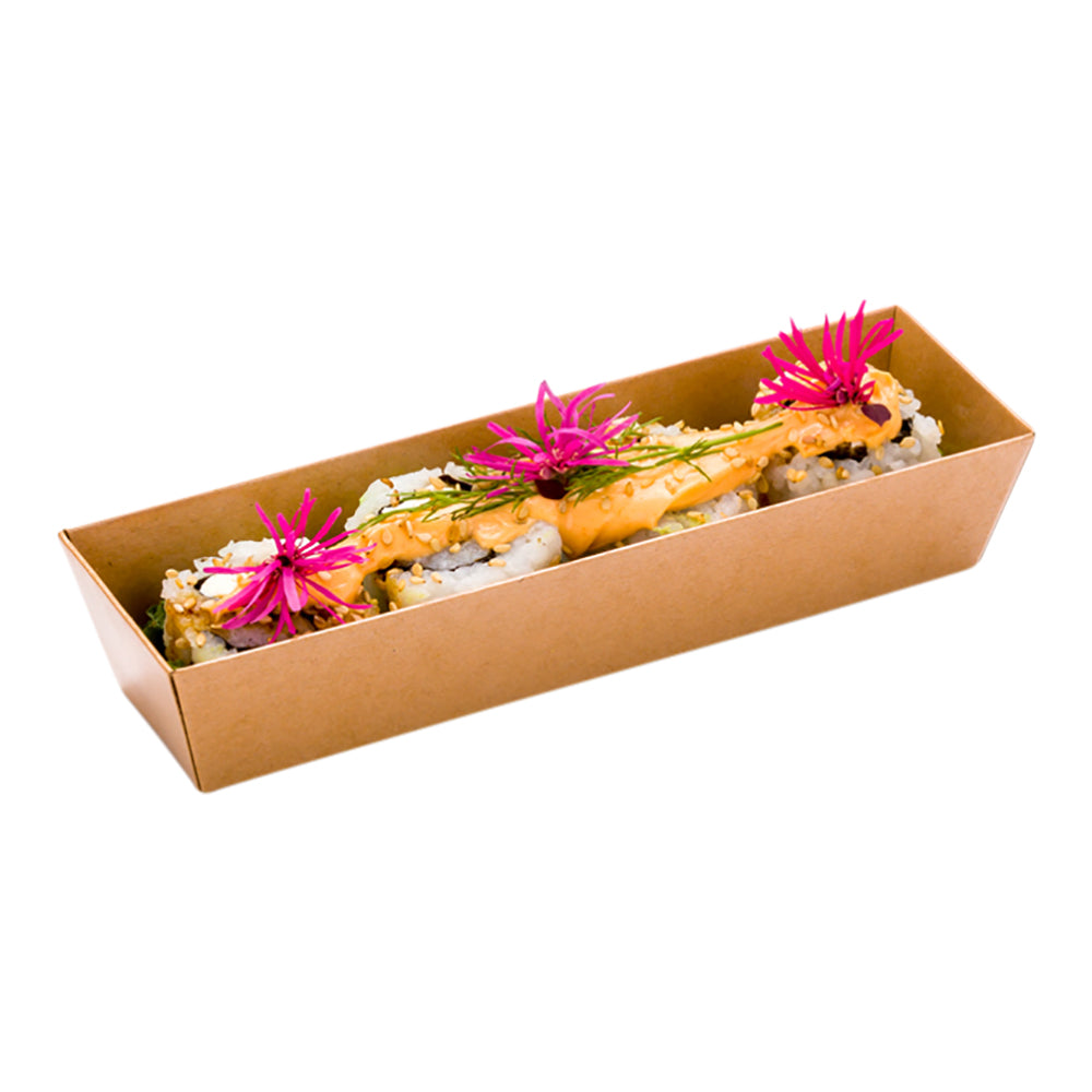 Matsuri Vision Kraft Paper Small Maki Sushi Container - 6 1/2" x 1 3/4" x 1 1/2" - 100 count box